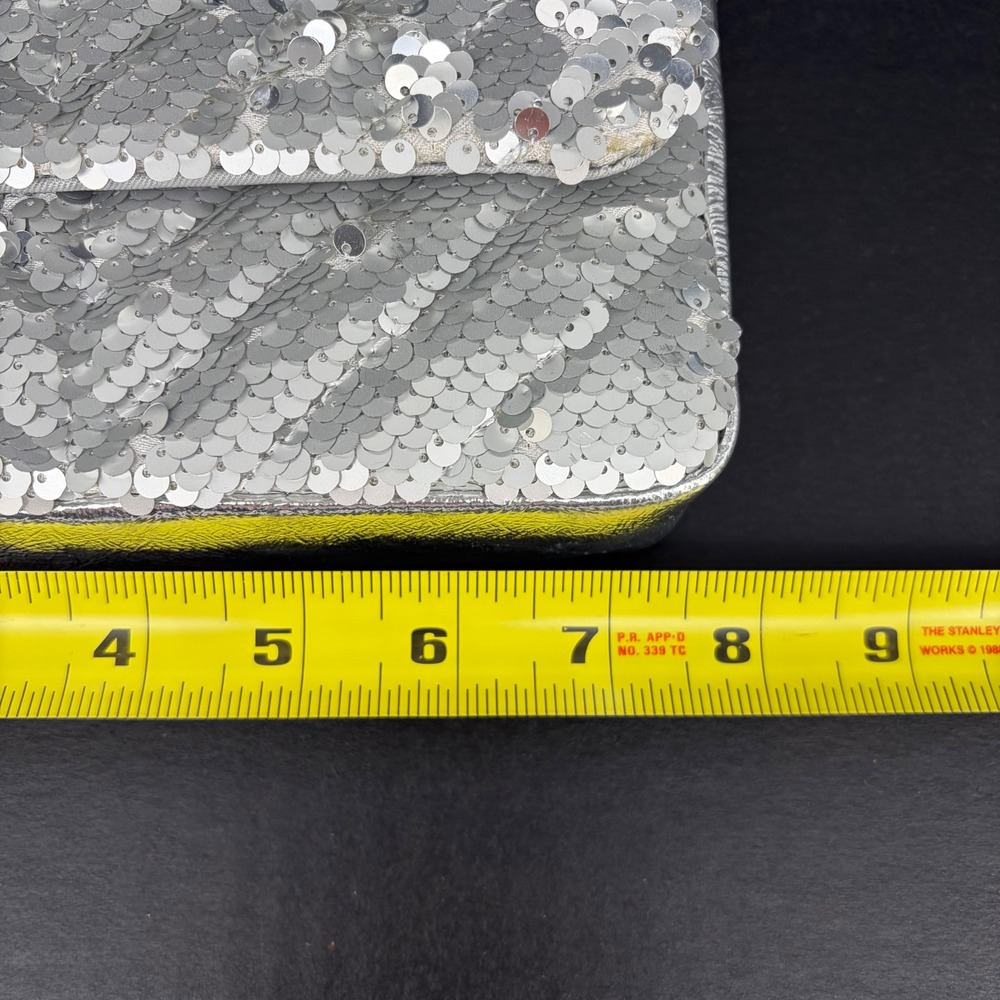 Nicole Miller Sequin Crossbody Clutch Evening Bag Silver Chevron Metallic‎ Small - Picture 6 of 7
